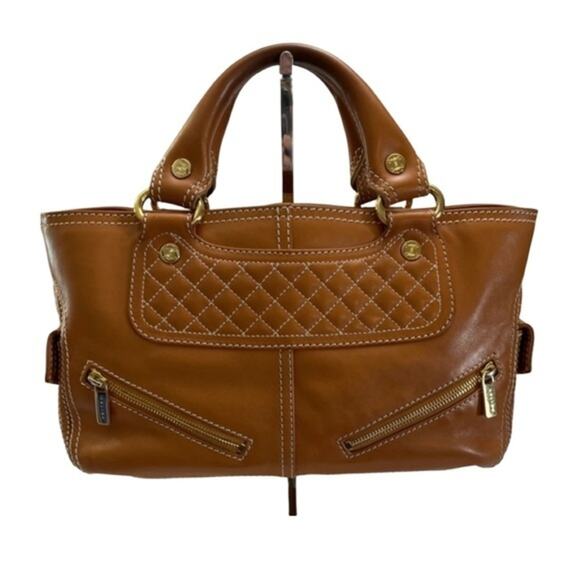 CELINE Boogie Bag Quilted Leather Satchel Caramel Gold Hardware CE00/15 Italy - Picture 1 of 16